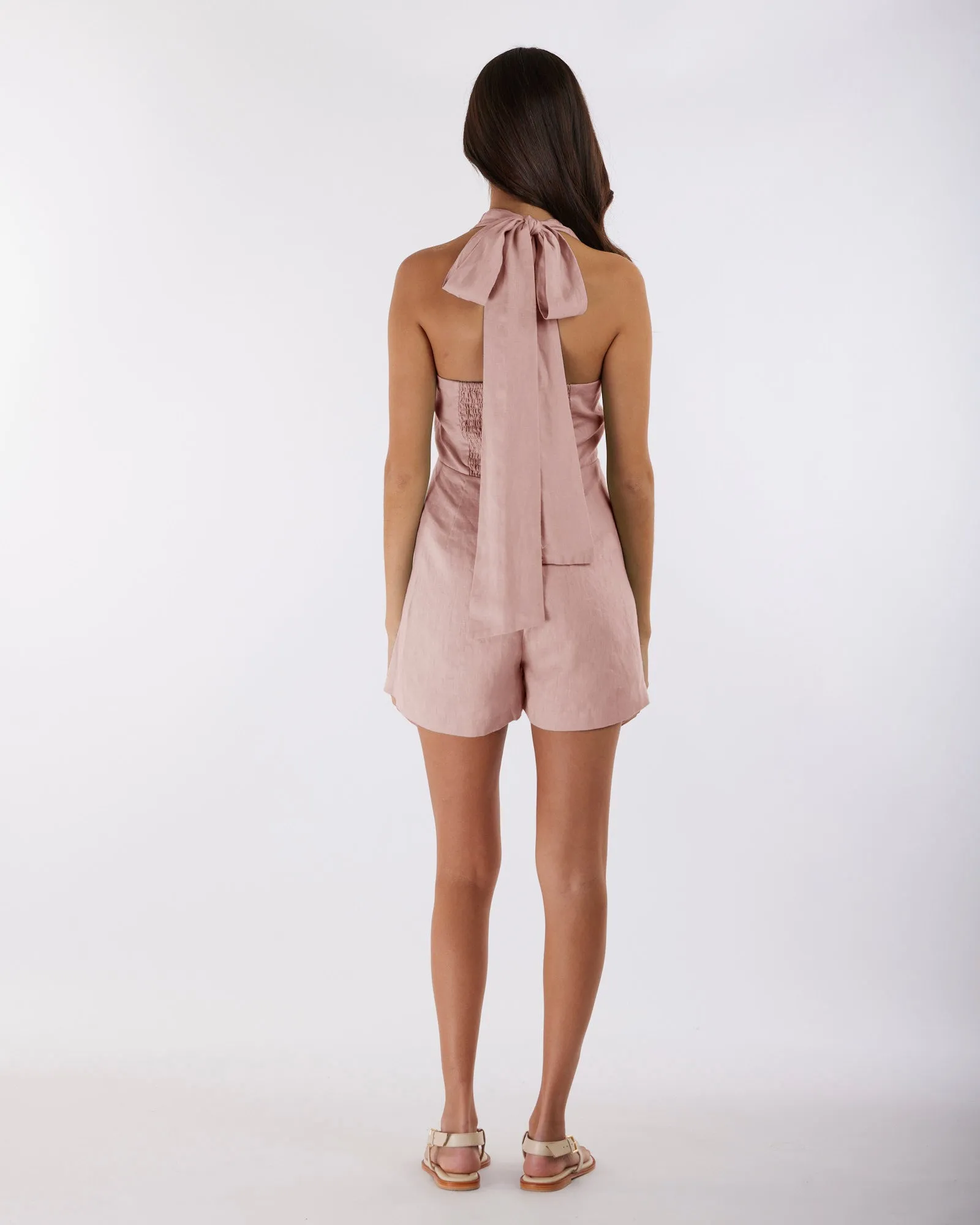 Eloise Linen Halter Playsuit - Peony