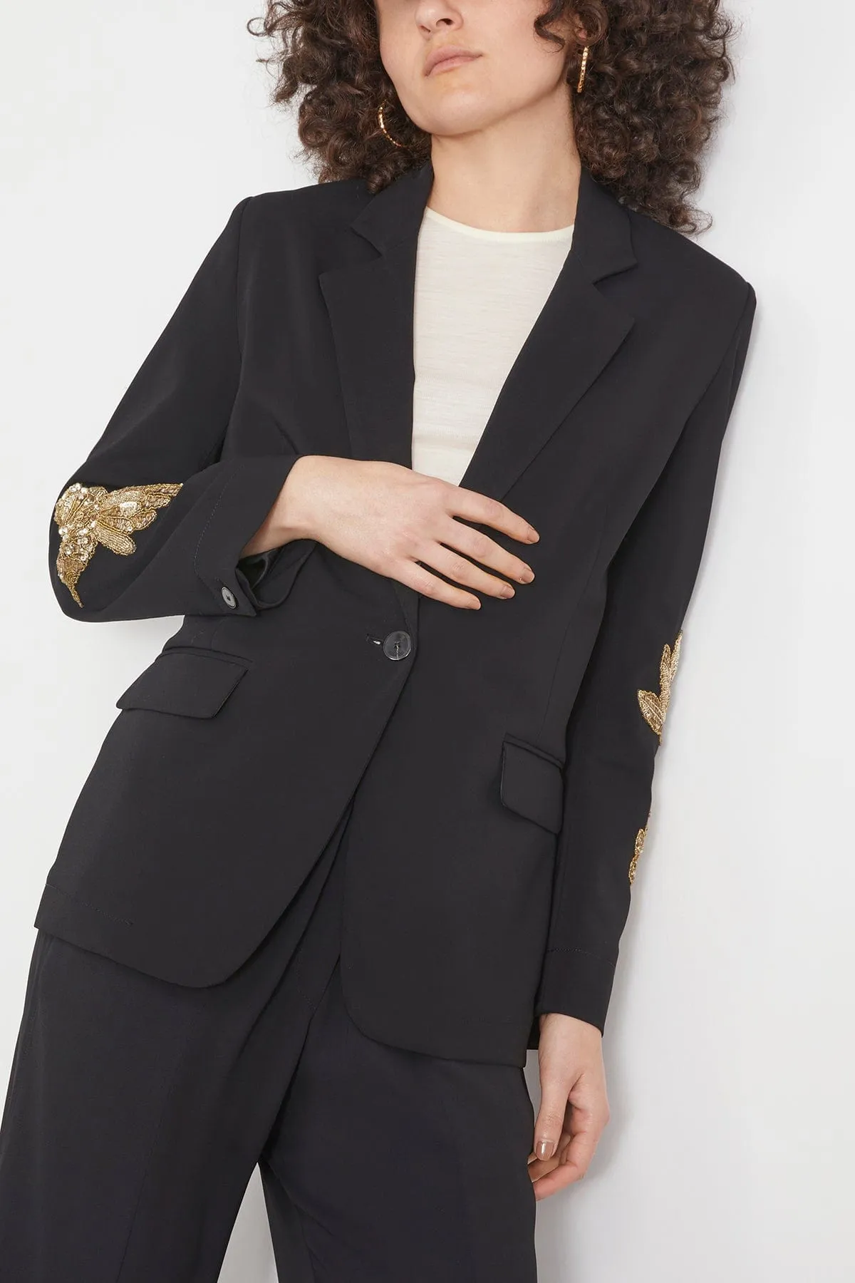 Embroidery Stretch Crepe Cady Jacket in Nero