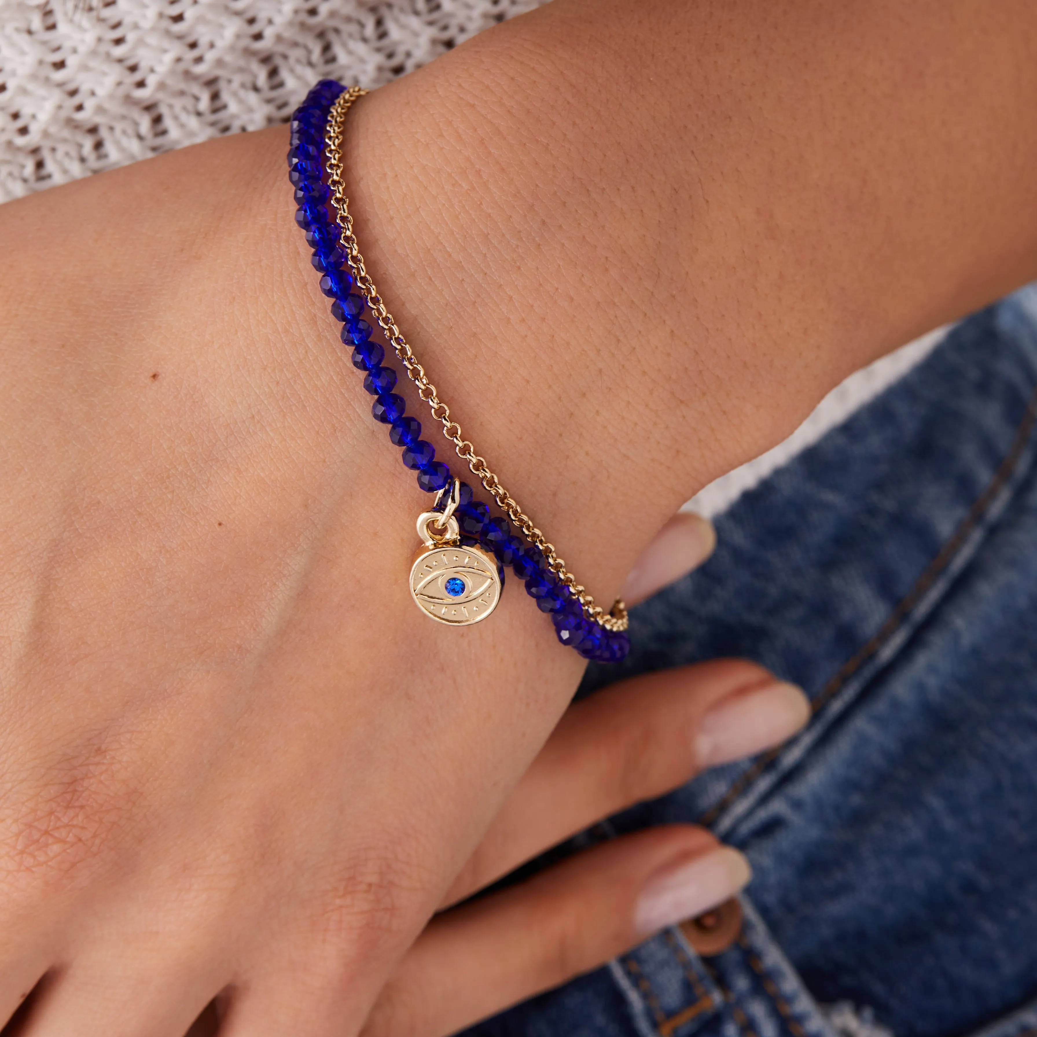 Evil Eye Bead and Chain Bracelet