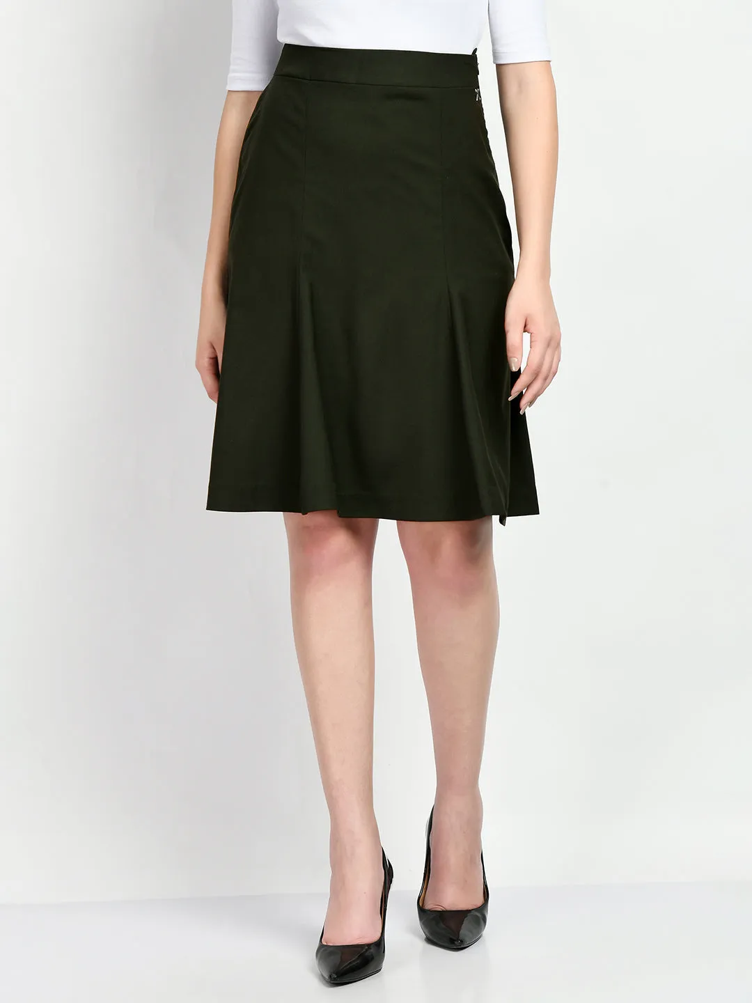 Exude Loyalty Solid A-line Skirt (Olive)