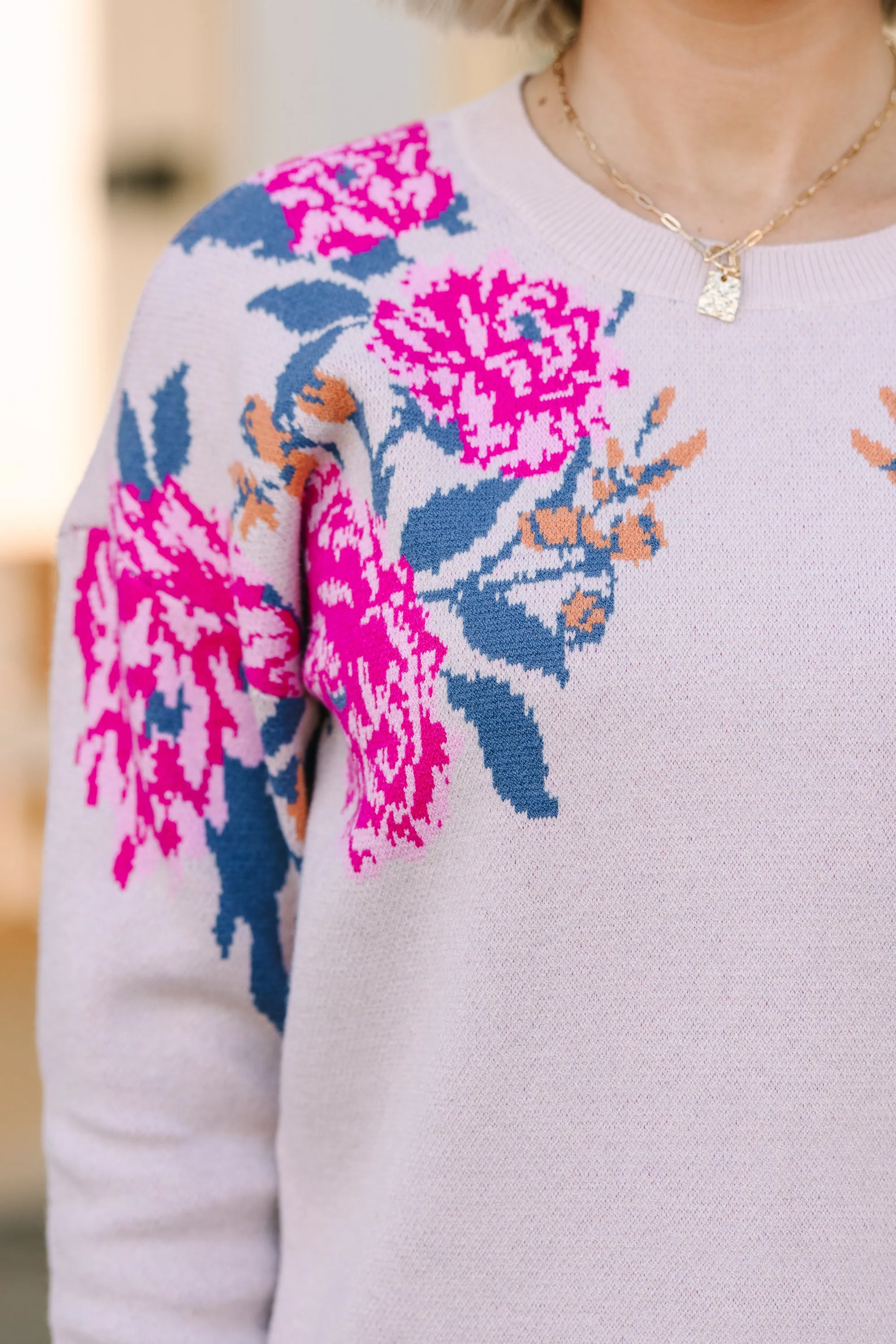 Fate: Happy To See You Blush Pink Floral Sweater