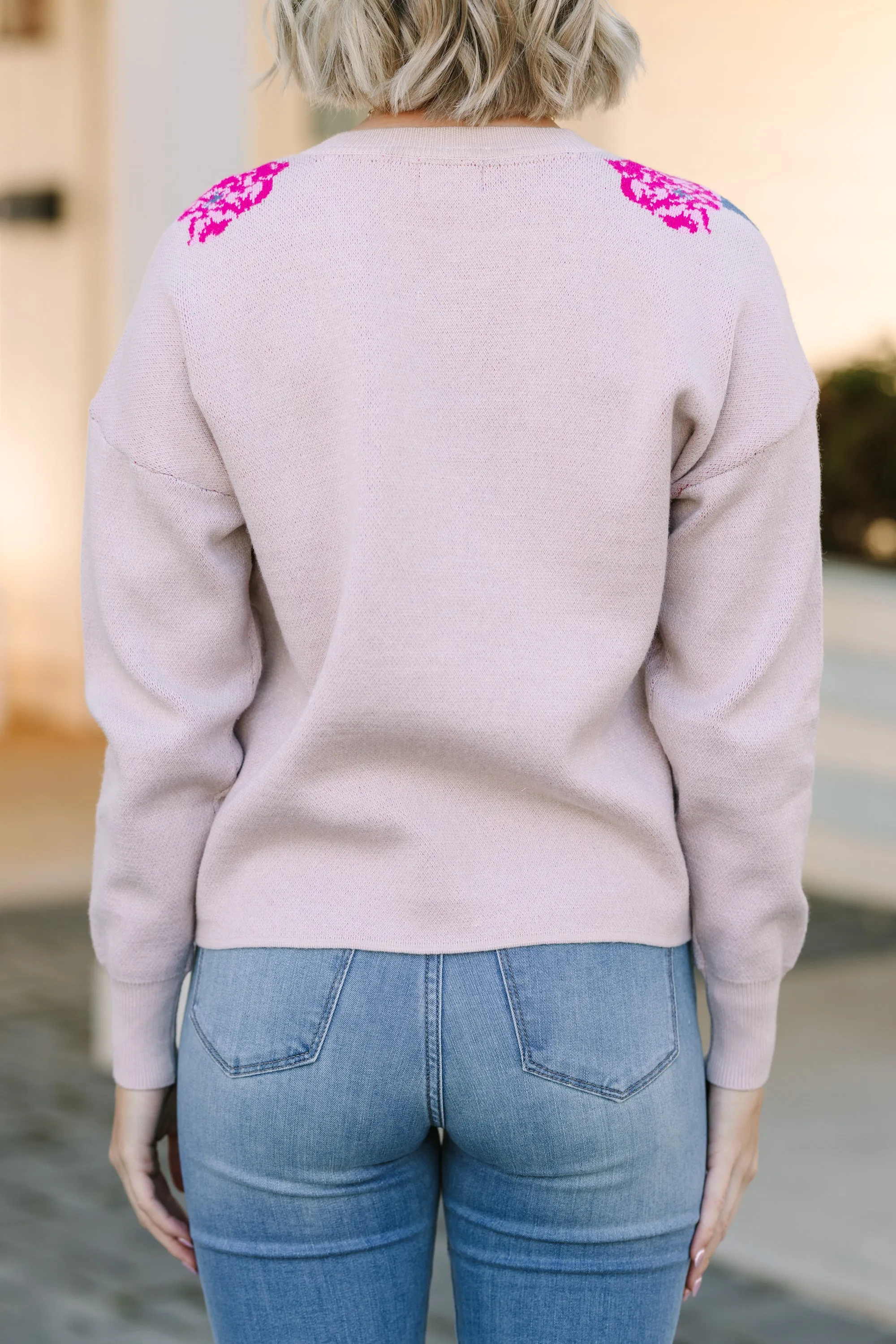 Fate: Happy To See You Blush Pink Floral Sweater