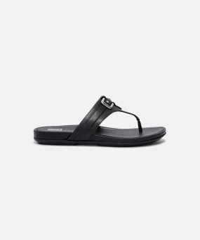 FitFlop Gracie Stud-Buckle Leather Toe Post Sandals Black