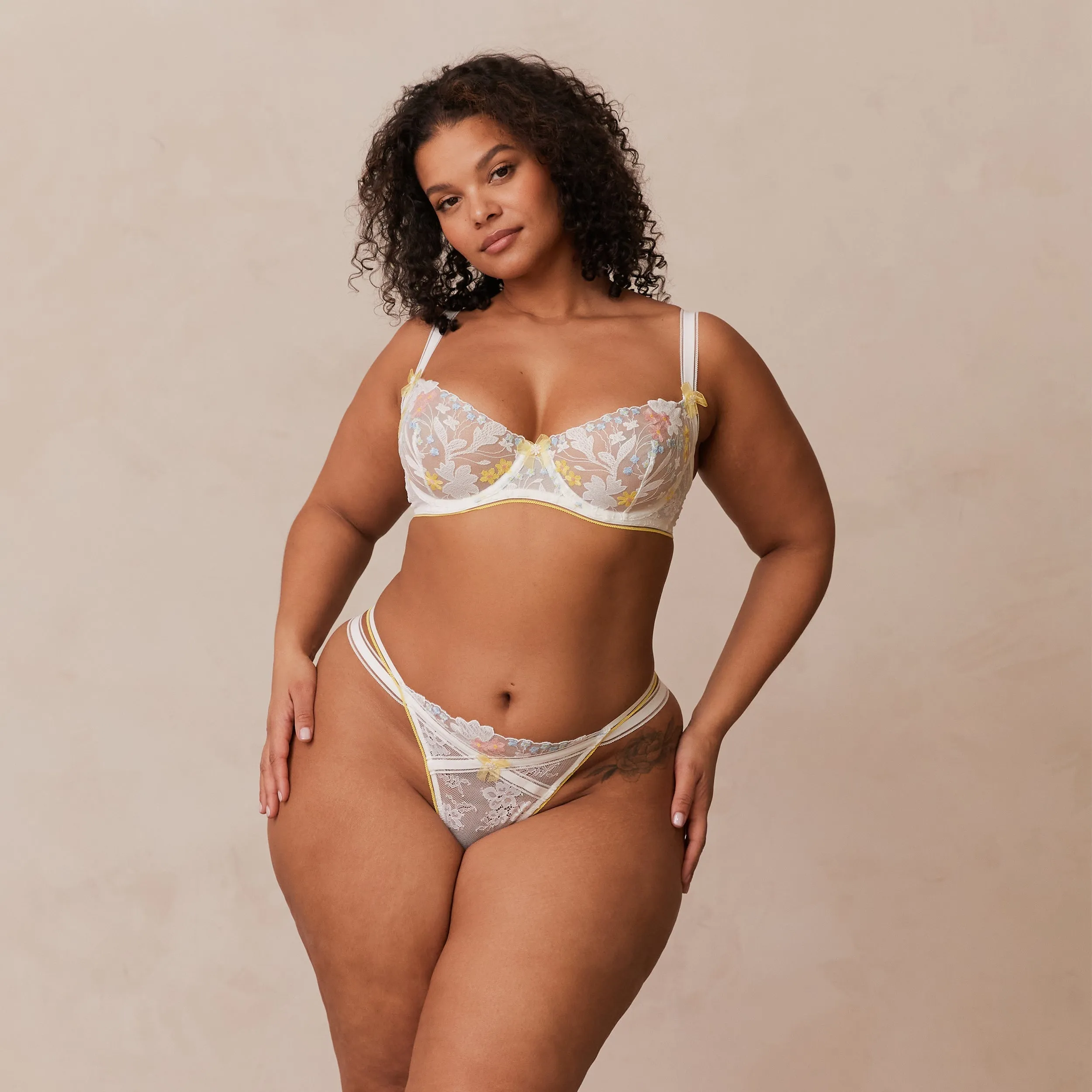 Fleur Balcony Bra  - White & Yellow