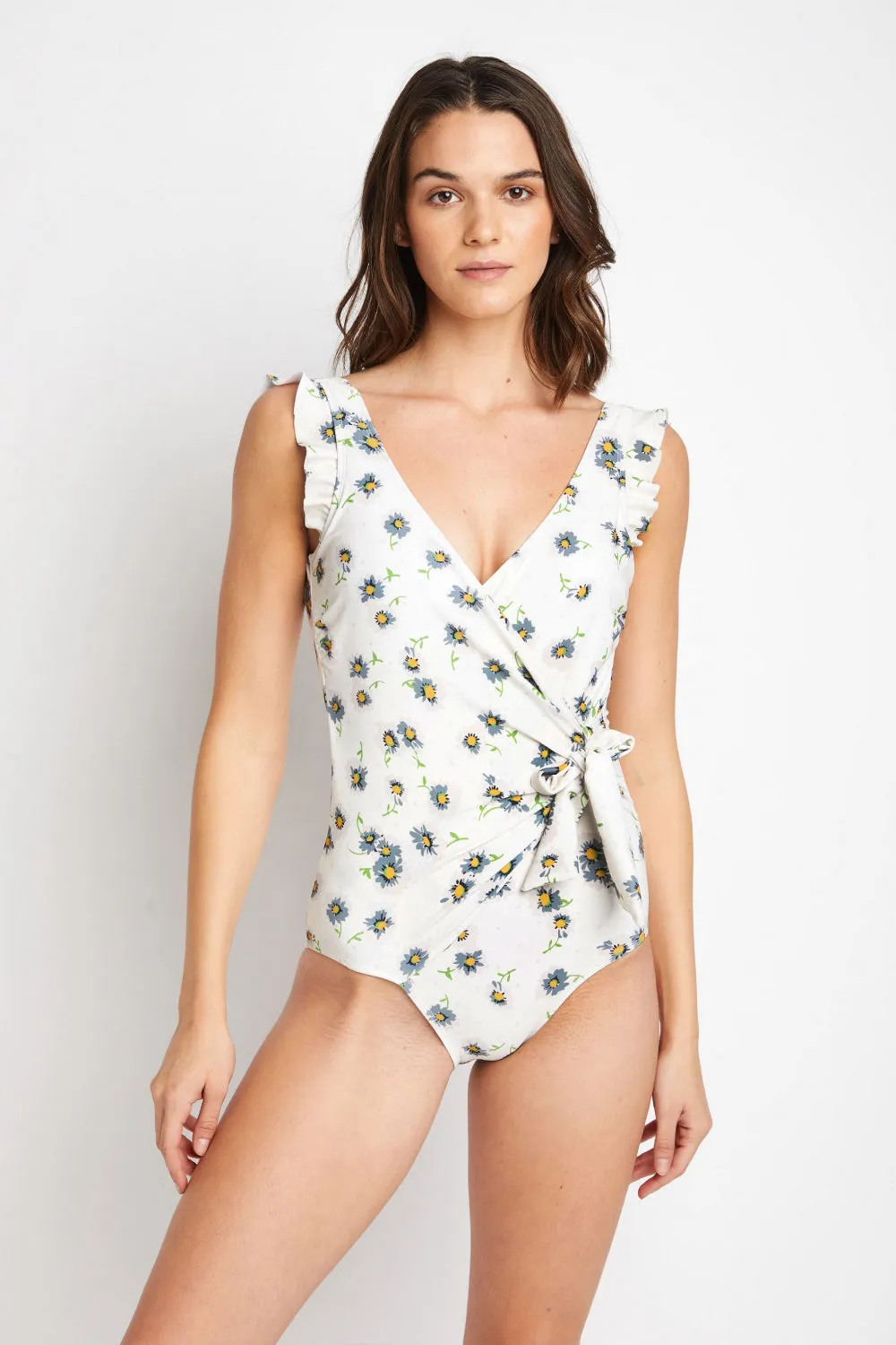 Float On Ruffle Faux Wrap One-Piece in Daisy Cream