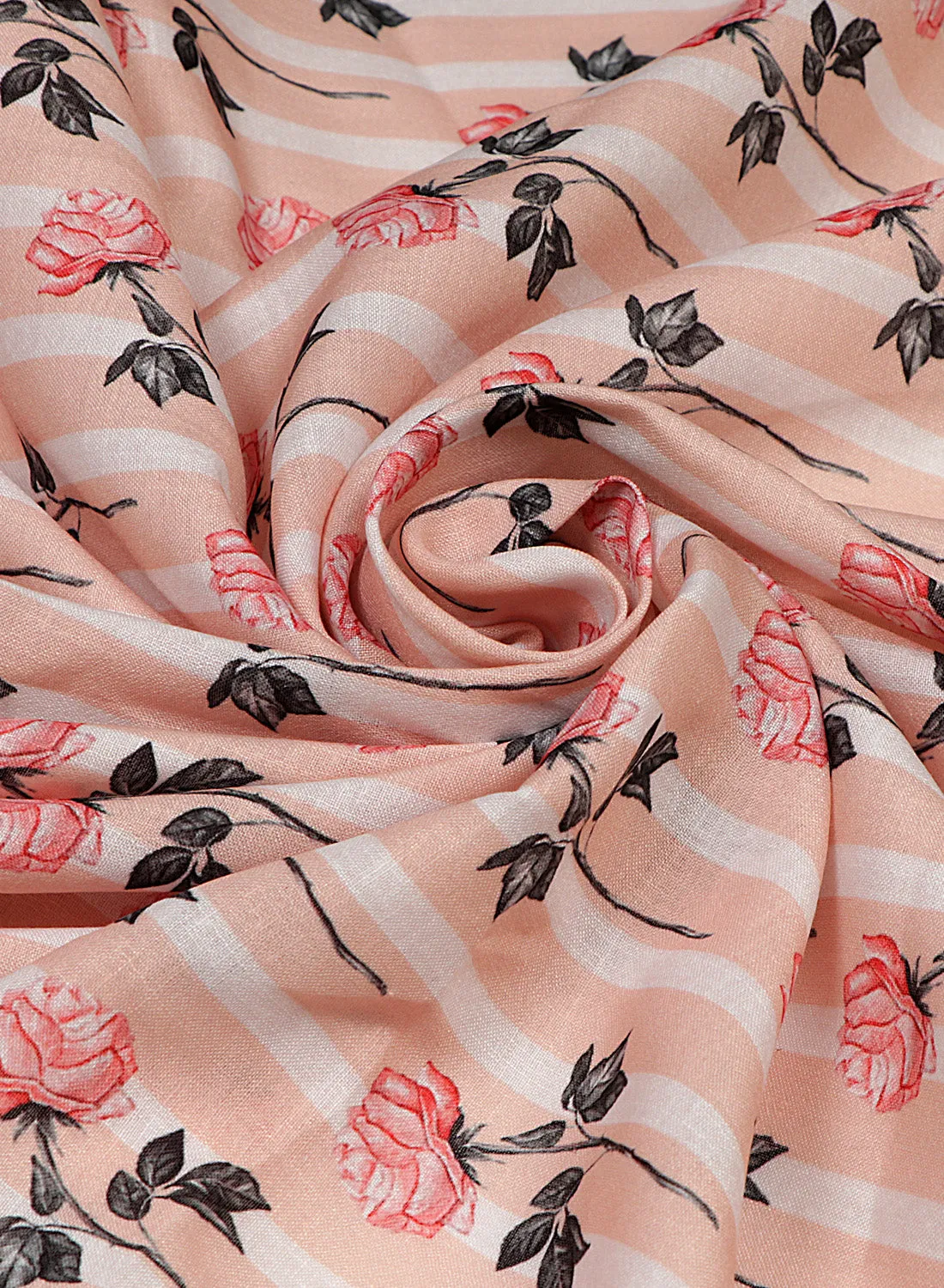 Floral Printed Peach Base Soft Cotton Linen Fabric