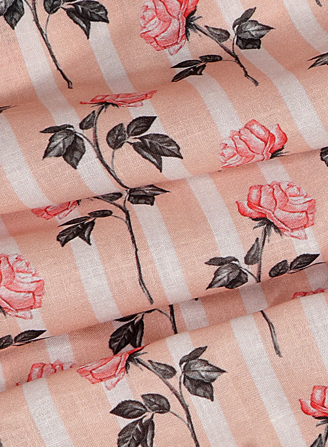 Floral Printed Peach Base Soft Cotton Linen Fabric