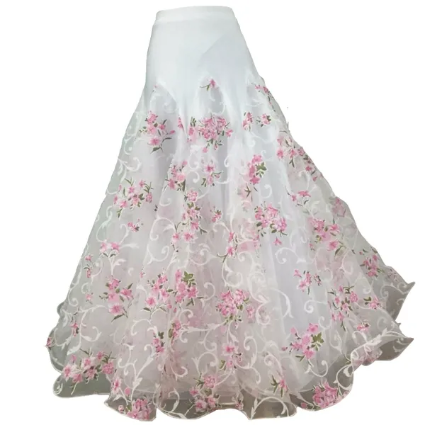 Full Ballroom Practice Skirt with White Floral Chiffon Available in Multiple Flower Options PRA 593