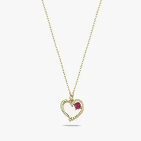 Garnet Red Heart Necklace | 14K Solid Gold