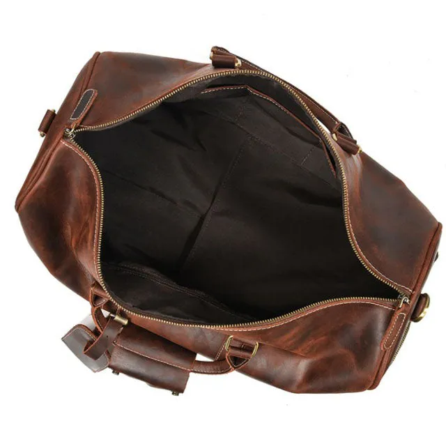 Genuine Leather Cowhide Travel Bag with Shoe Pouch