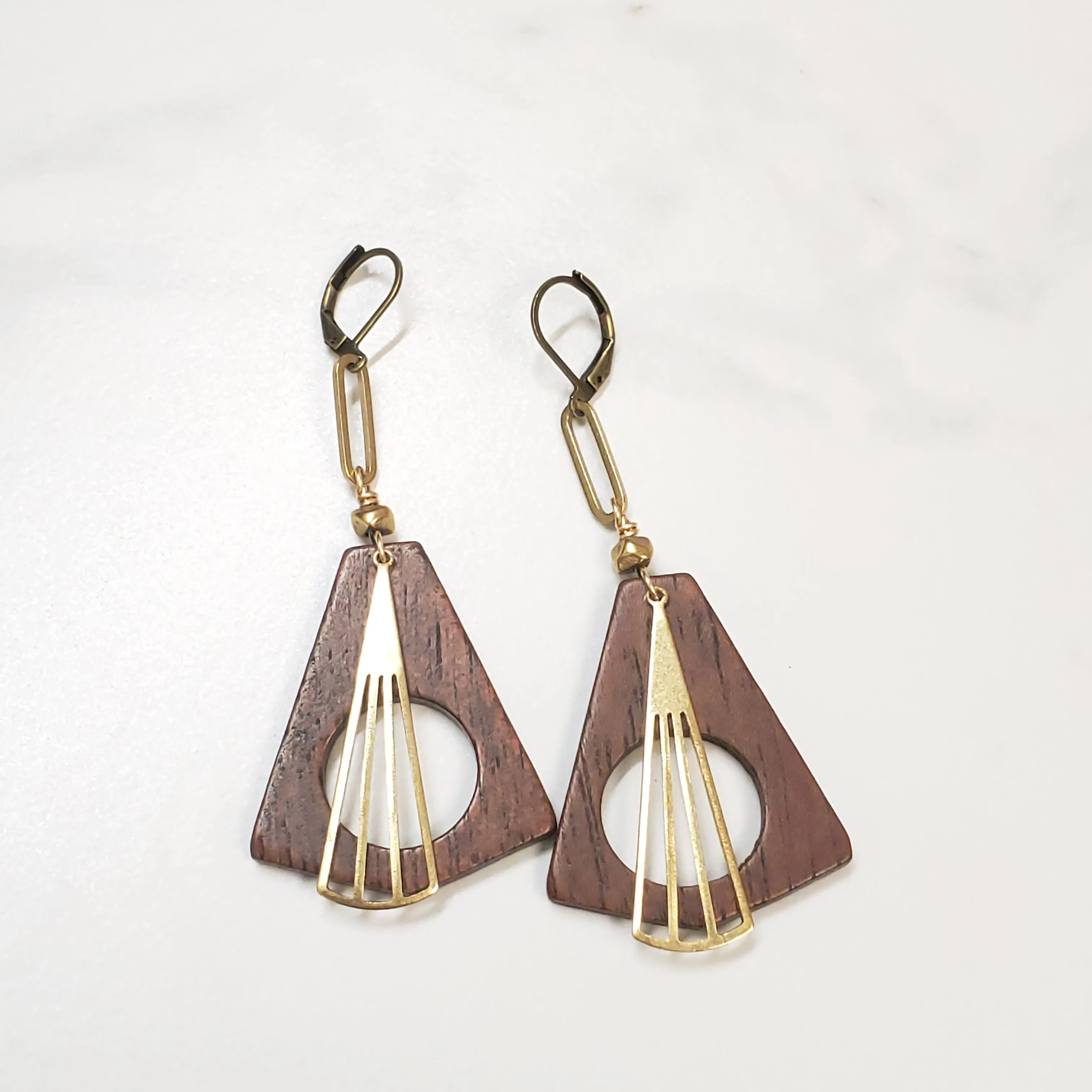 Geometric wood hoop earrings