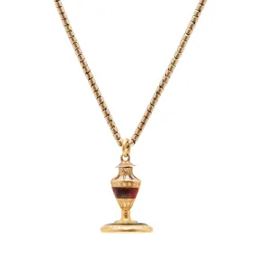 Georgian Petite 18k Quartz Urn Fob/Charm with Victorian 9k Snake Chain