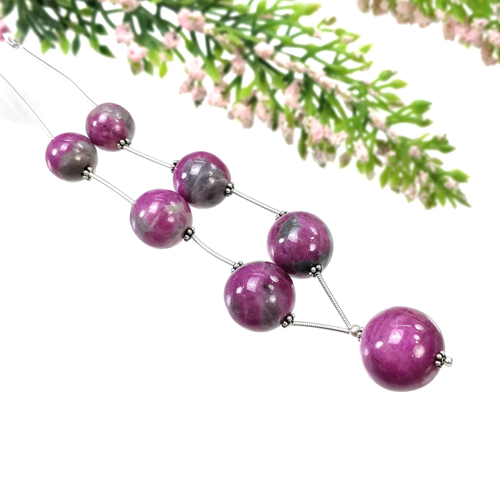 Global RUBY Gemstone Loose Beads : 224.90cts Natural Untreated Unheated Bi-Color Zoisite Ruby Balls 12mm - 17.5mm