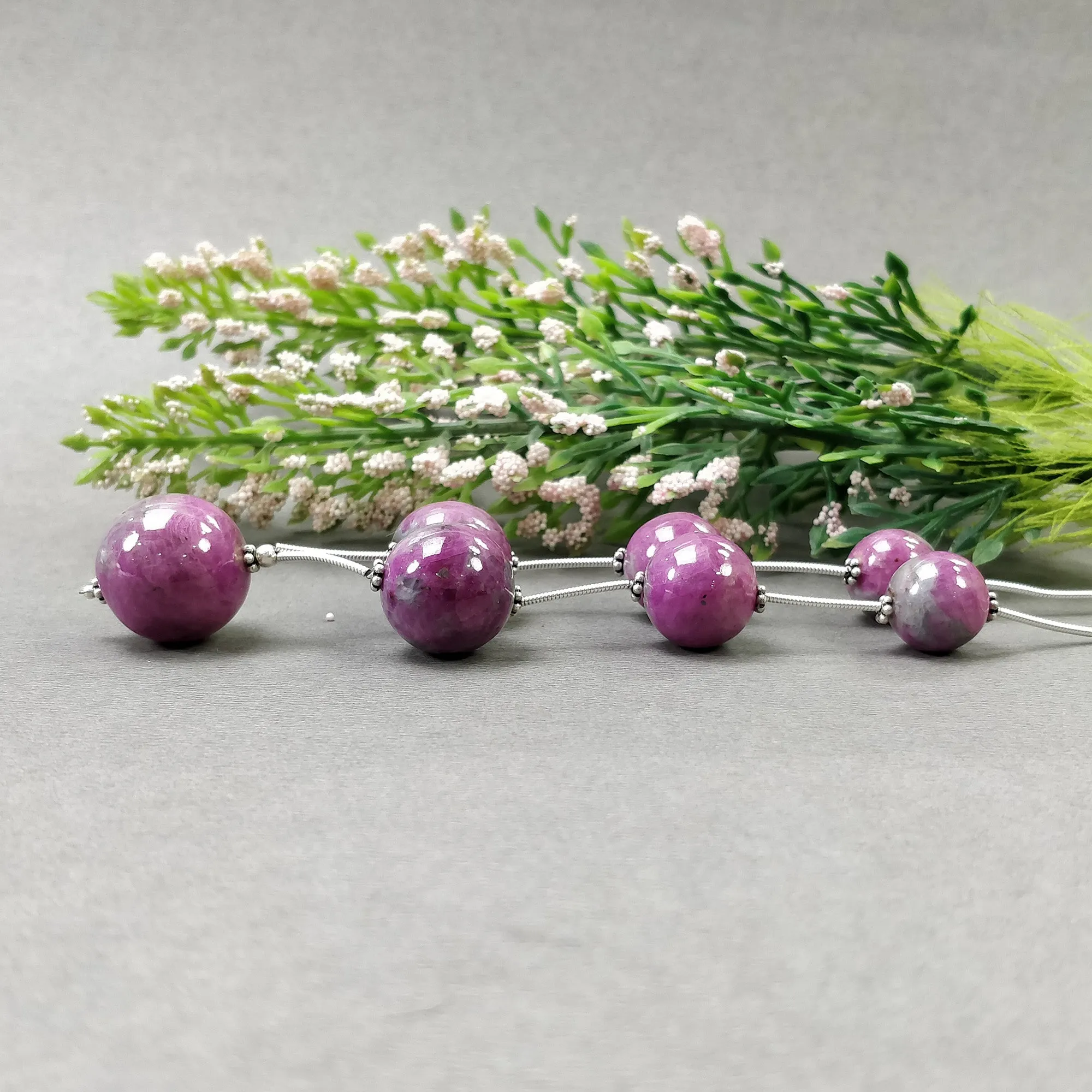 Global RUBY Gemstone Loose Beads : 224.90cts Natural Untreated Unheated Bi-Color Zoisite Ruby Balls 12mm - 17.5mm