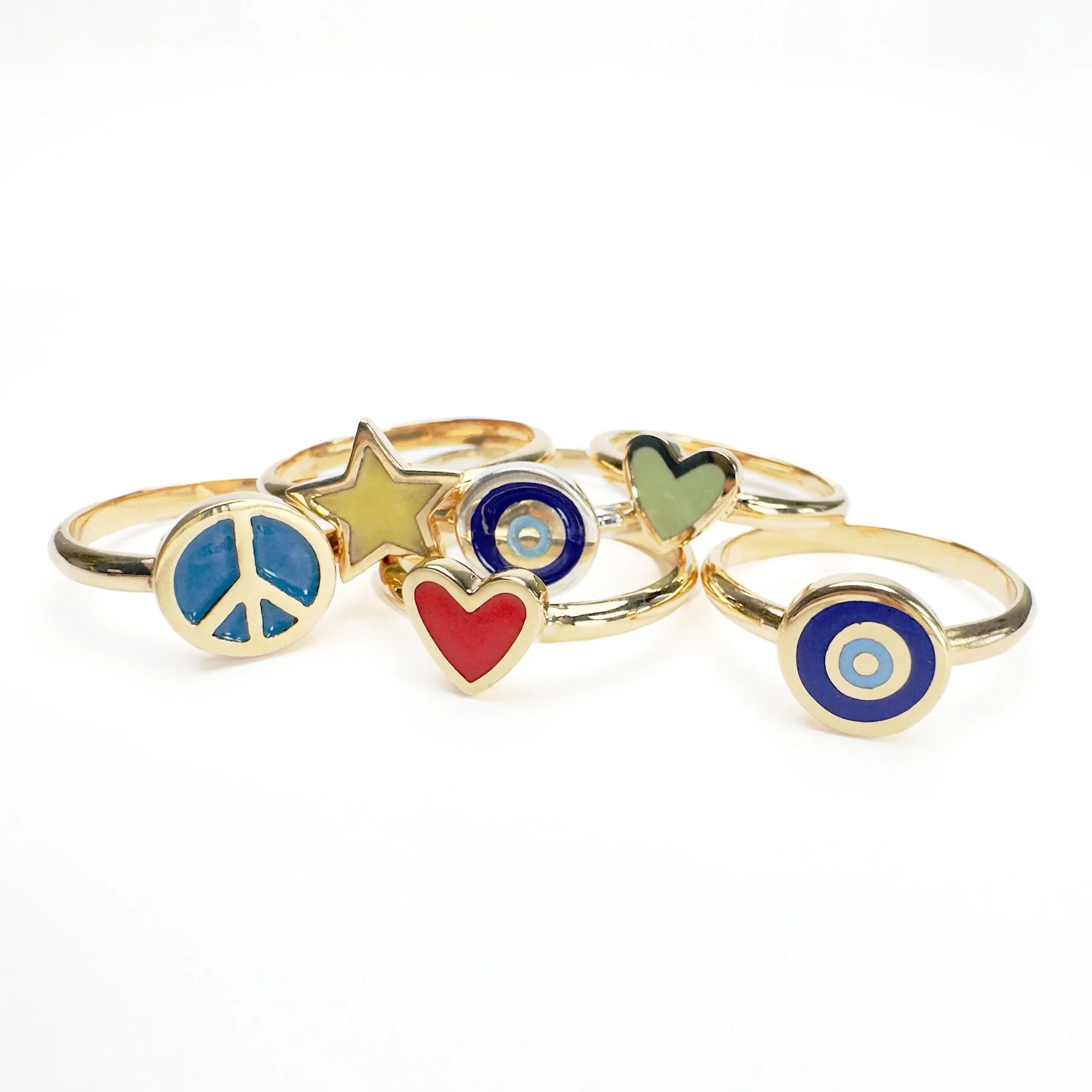 Gold Enamel Peace Sign Ring