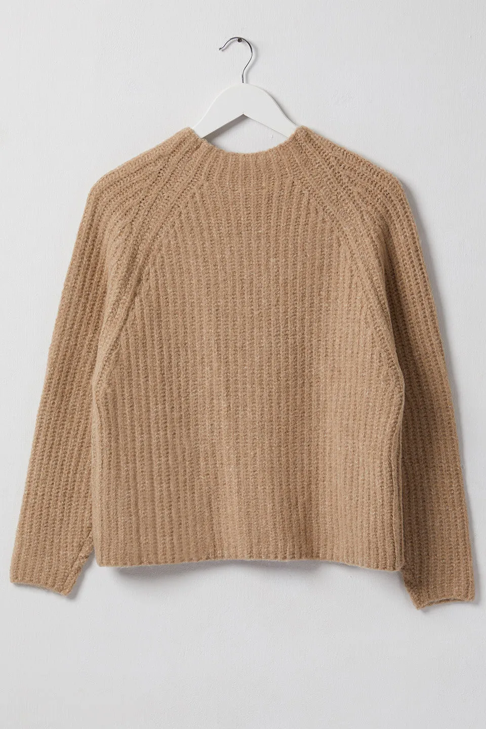 Graceful Biscuit Chunky Raglan Funnel Neck Knit