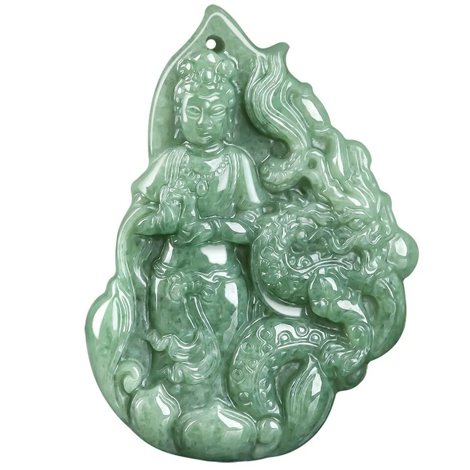 Grade Natural A Jade Jadeite Dragon Buddha Guanyin Pendant #34-1226