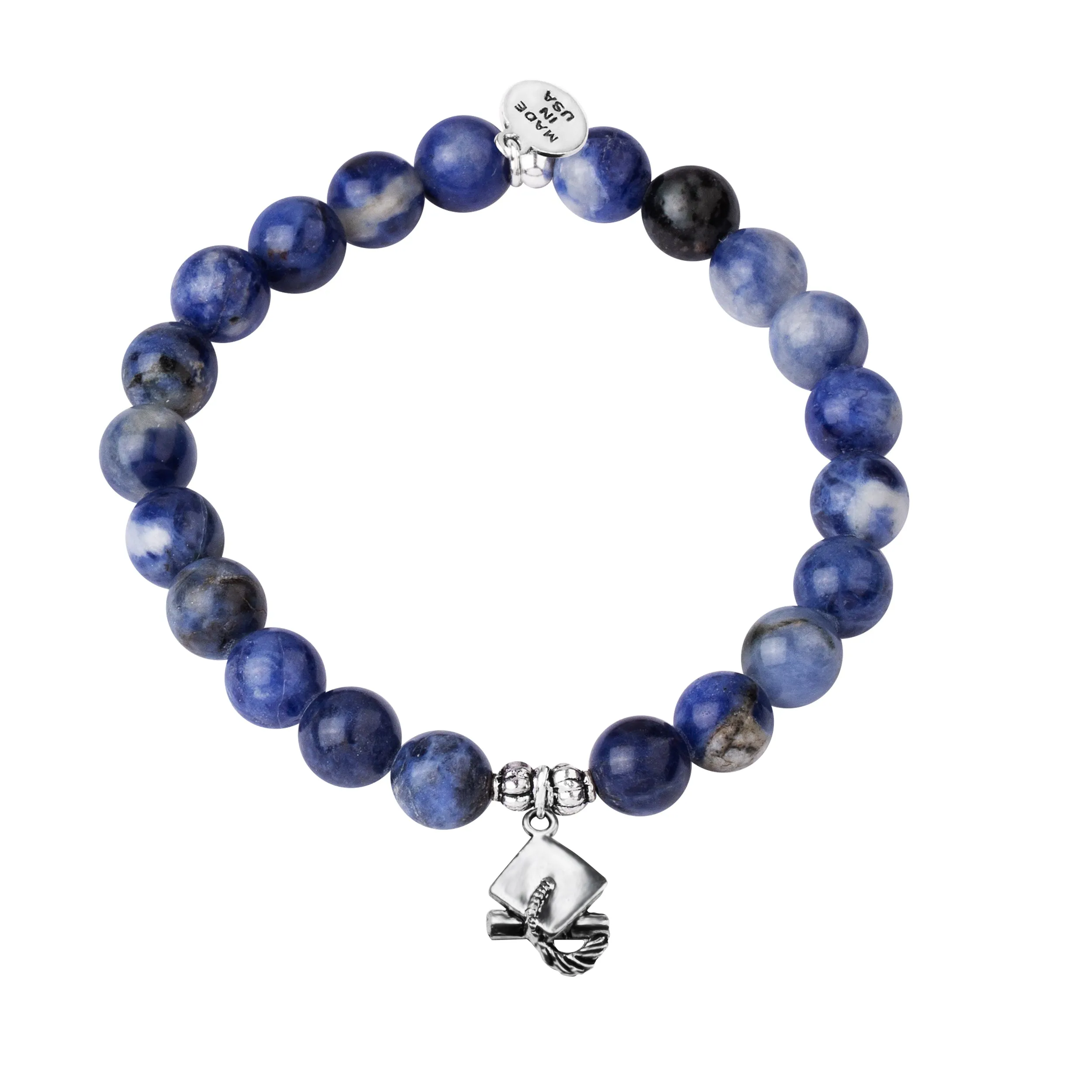 Graduation Cap | Stone Beaded Charm Bracelet | Sodalite