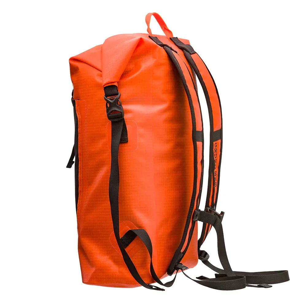 Grundens Bootlegger Roll Top Waterproof Backpack 30L in Red Orange