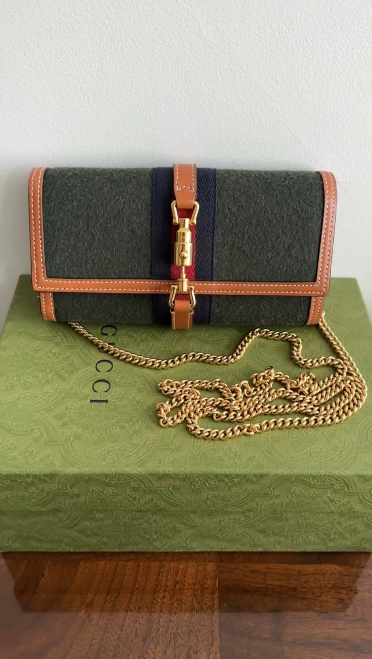 Gucci Small Jackie 1961 Felt Web Wallet on Chain Bag