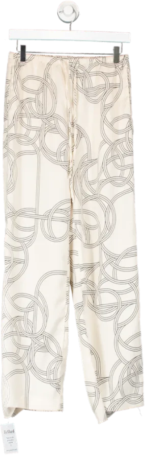 H&M Cream Satin Patterned Wide Leg Pull On Trouser UK XS