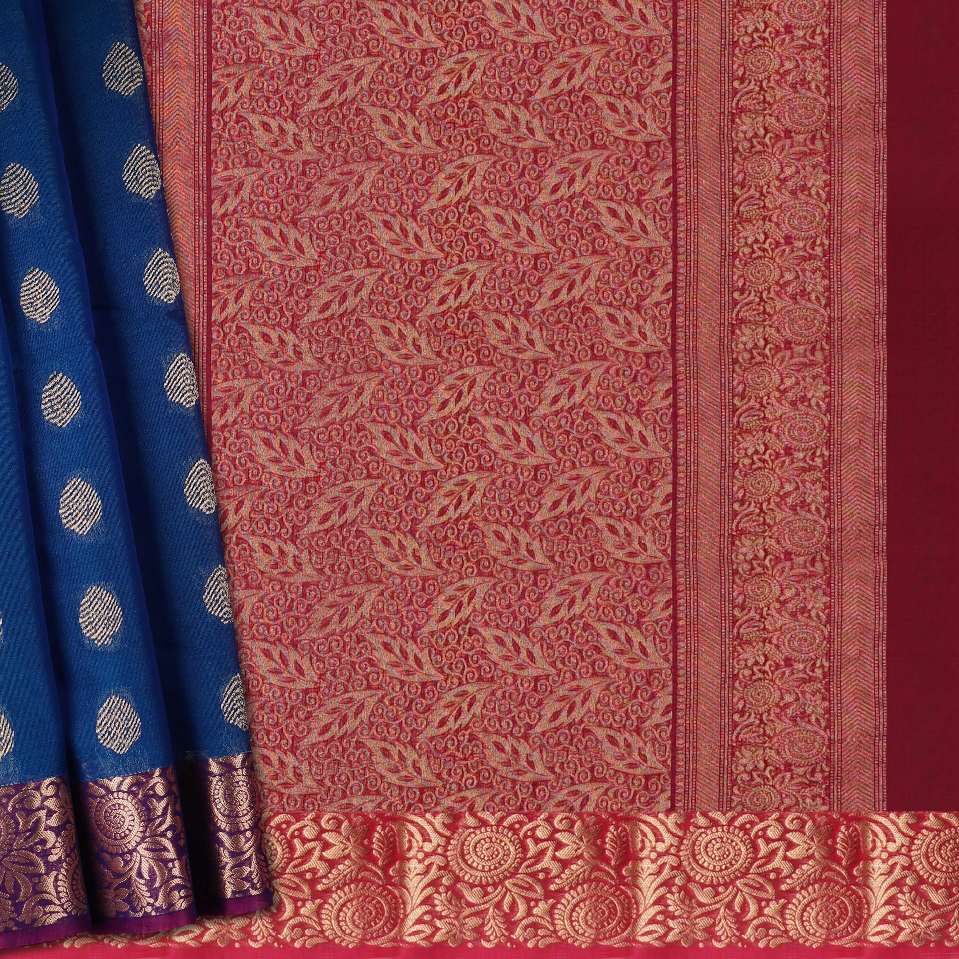 Handwoven Blue with Pink Silk Cotton Saree - 1734T007447DSC