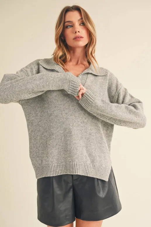 Hatty V Neck Collared Sweater