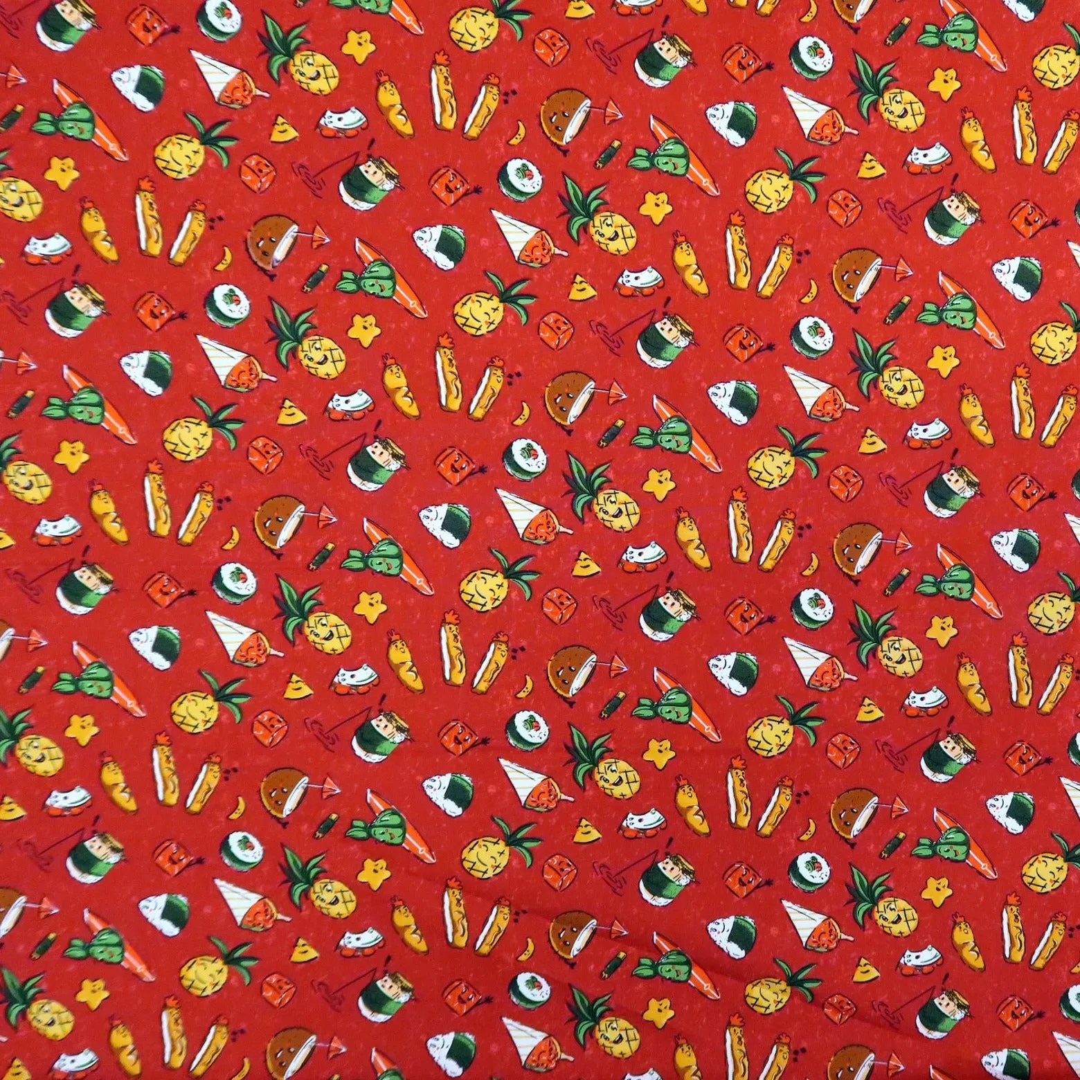 Hawaiian Food Paradise Red Gift Wrapping Fabric