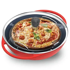 Hawkins Pizza Maker and Cake Baker with Glass Lid, Gas Oven, Pizza Oven Toaster Griller Tandoor Barbecue, Cake Baking Pan, Red (PIZZA)