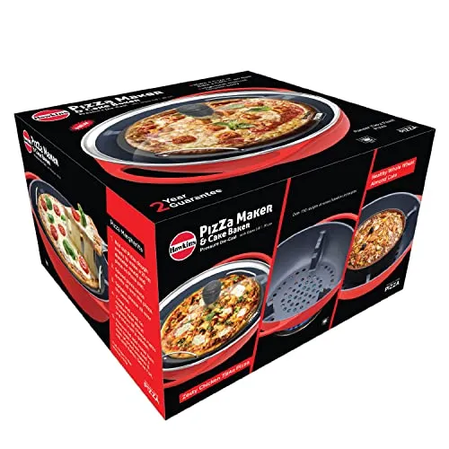 Hawkins Pizza Maker and Cake Baker with Glass Lid, Gas Oven, Pizza Oven Toaster Griller Tandoor Barbecue, Cake Baking Pan, Red (PIZZA)