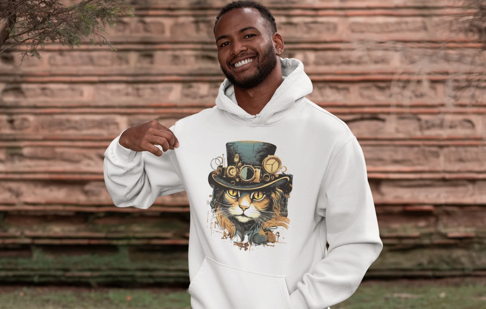 Herren Hoodie mit Katzenmotiv "Steampunk Cat"