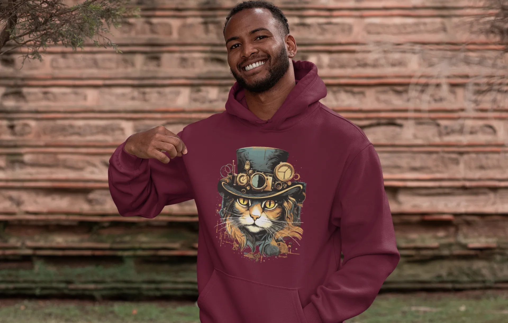 Herren Hoodie mit Katzenmotiv "Steampunk Cat"