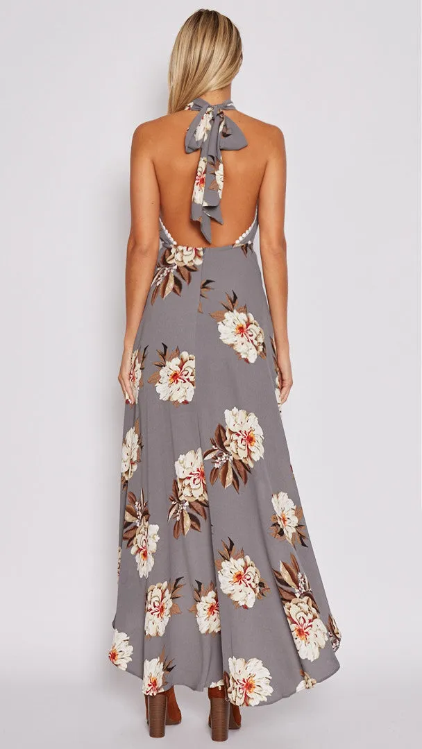 Hollow Floral Irregular Maxi Dress