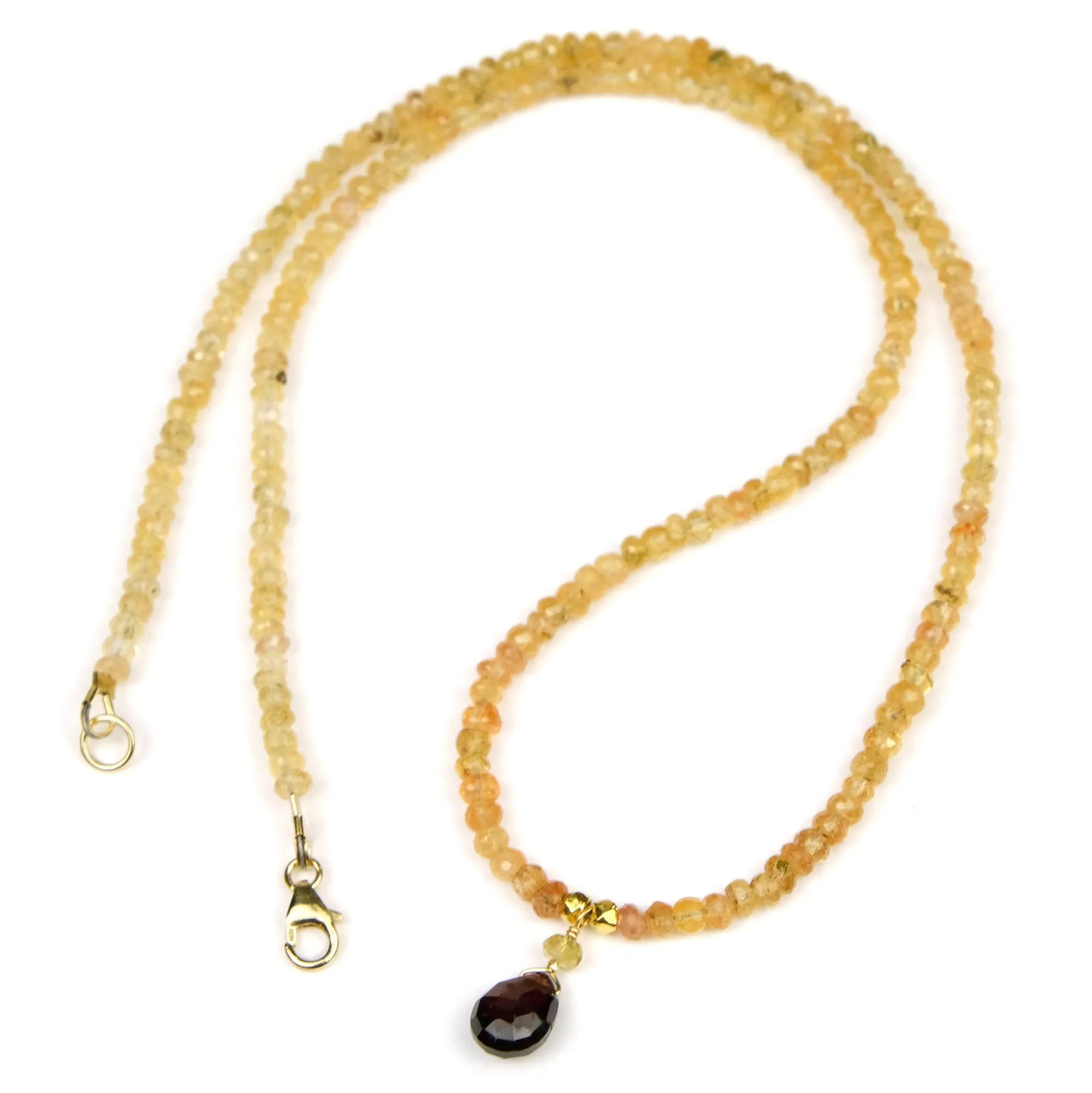 Imperial Golden Topaz 4mm Faceted Rondelles and Garnet Drop Necklace with Gold Filled Trigger Clasp