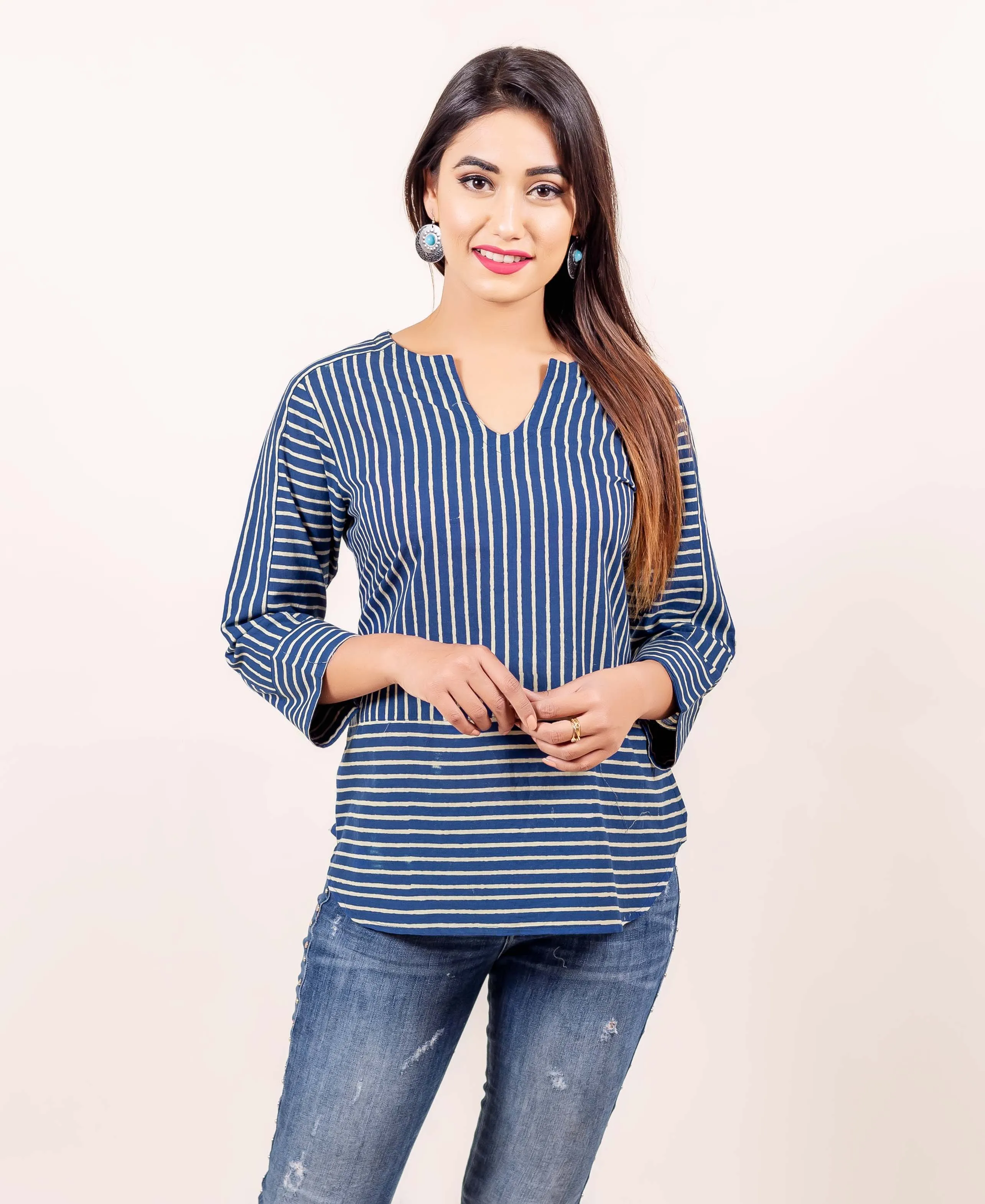 Indigo Hand Block Printed Cotton Top