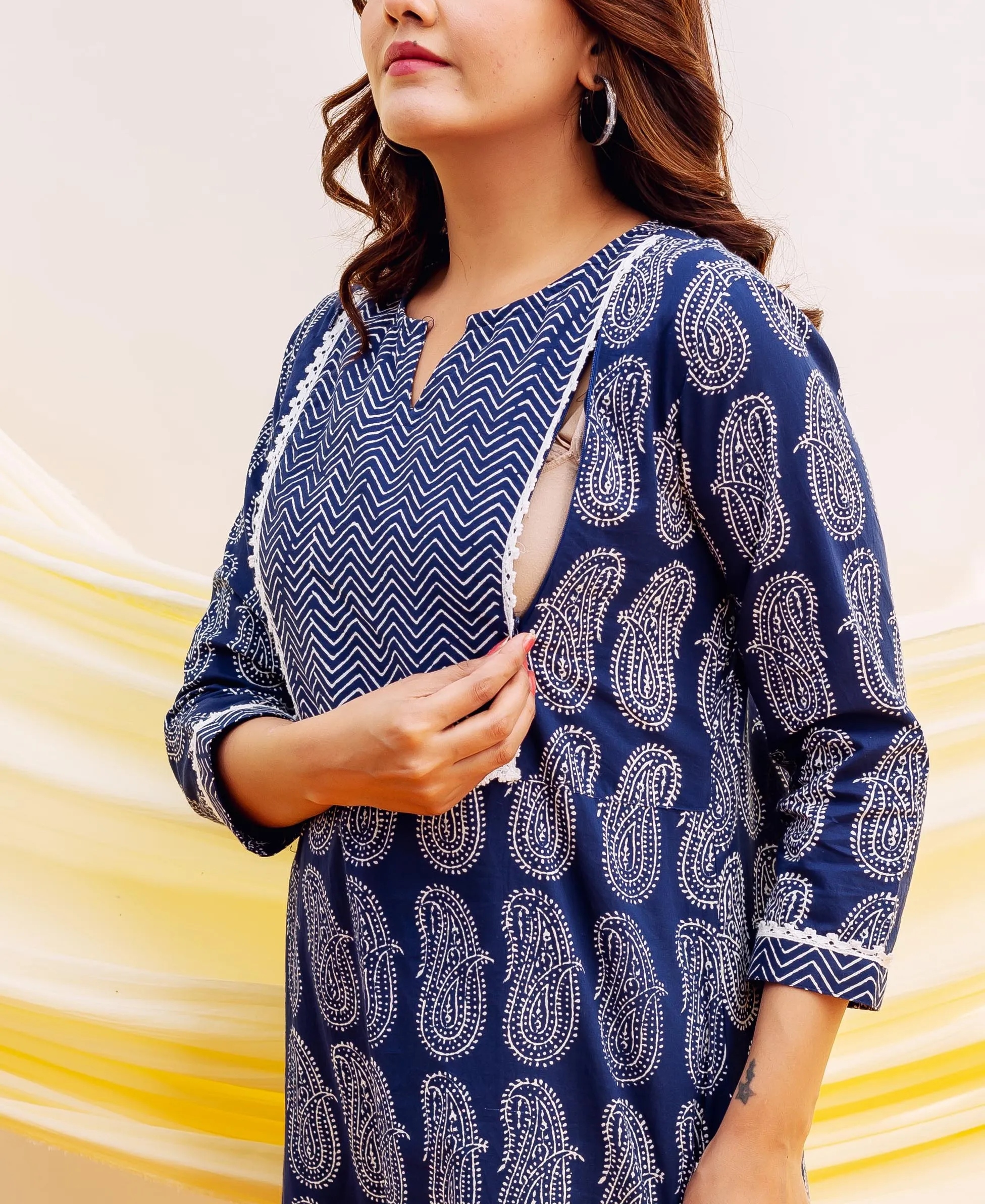 Ishwari Nursing Block Printed Cotton Kurta ( 1 Pc.)