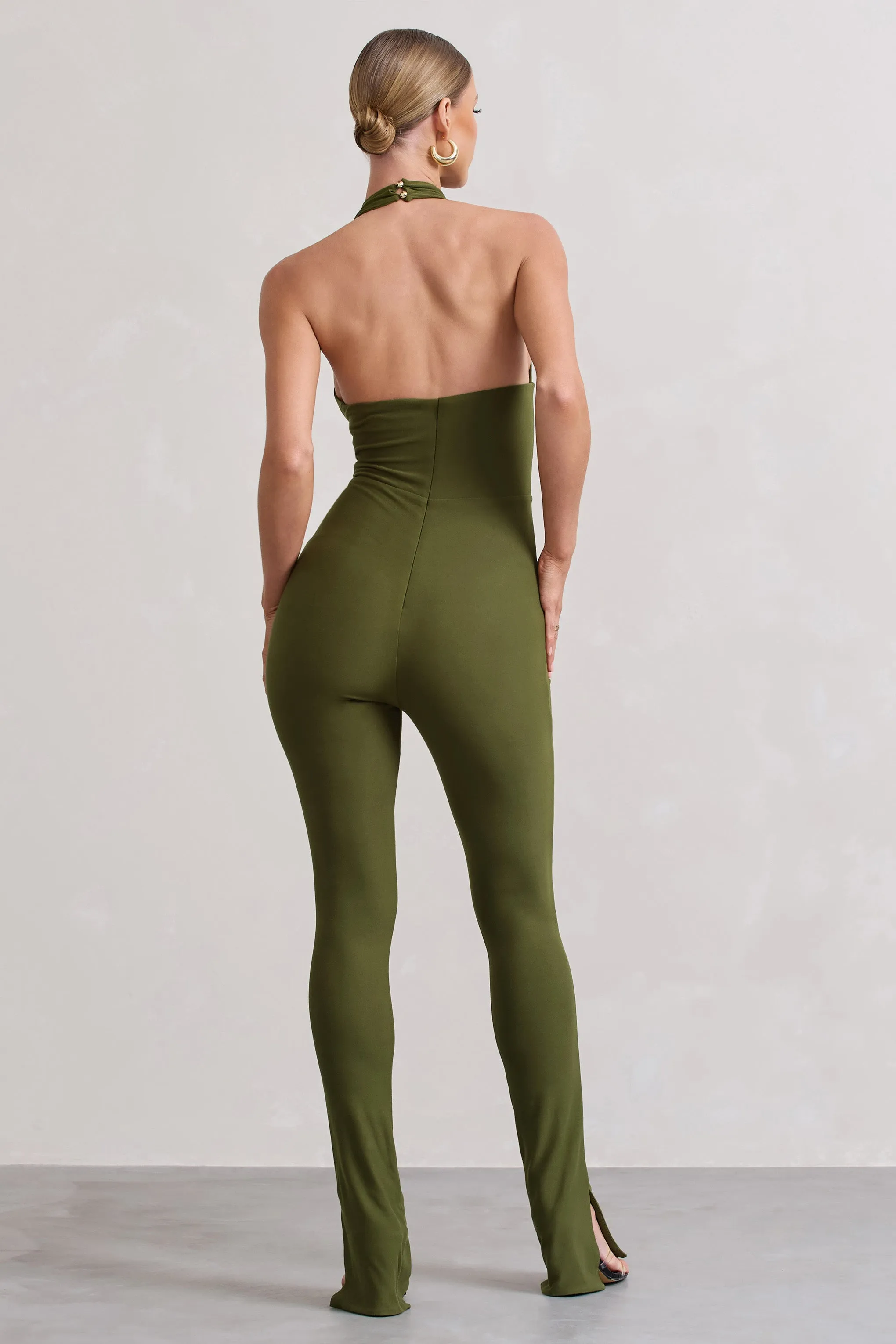 Jayda | Moss Green High-Neck Slim-Leg Jumpsuit