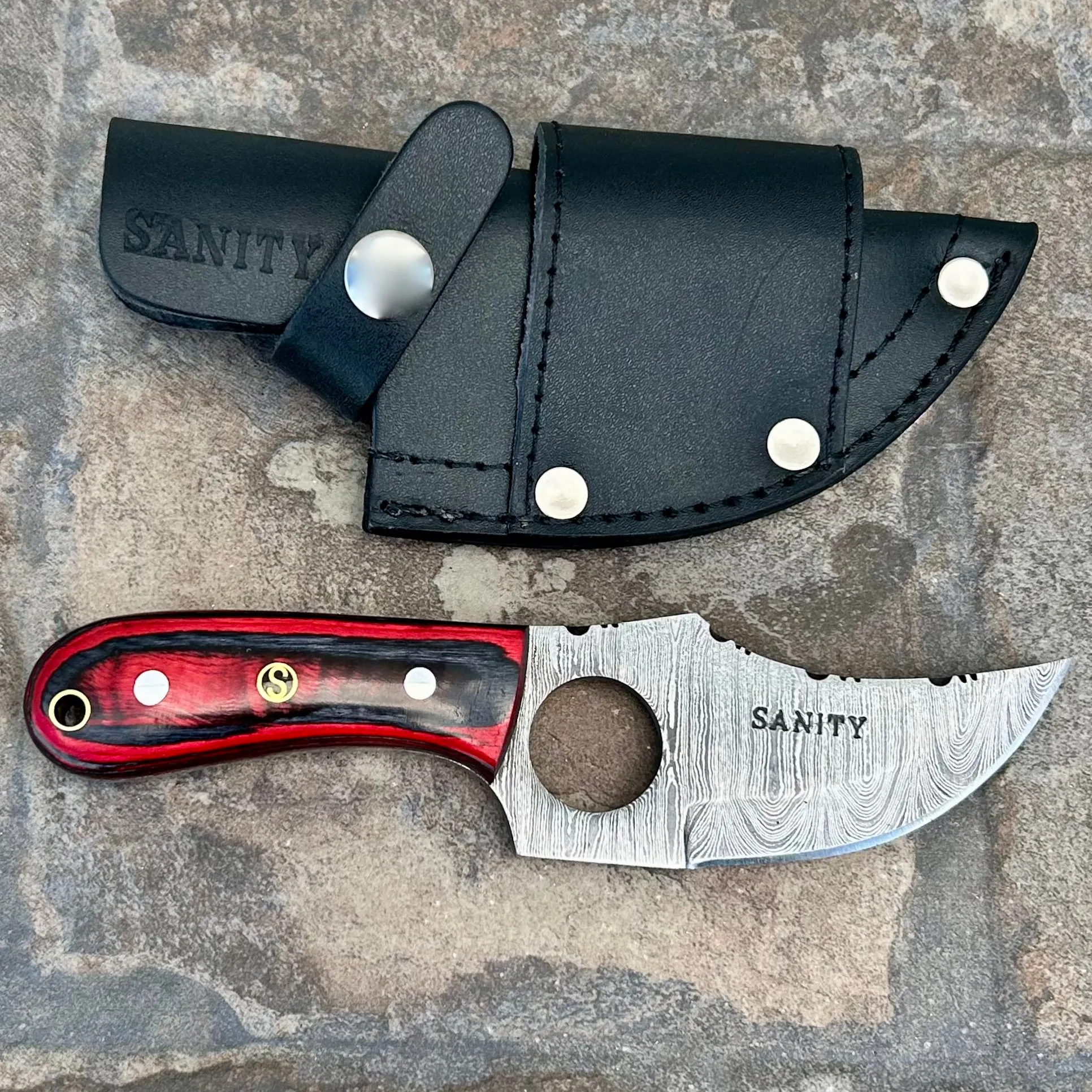 Jesse James - Red & Black Wood - Damascus - Horizontal & Vertical Carry - 7 inches - JJ012