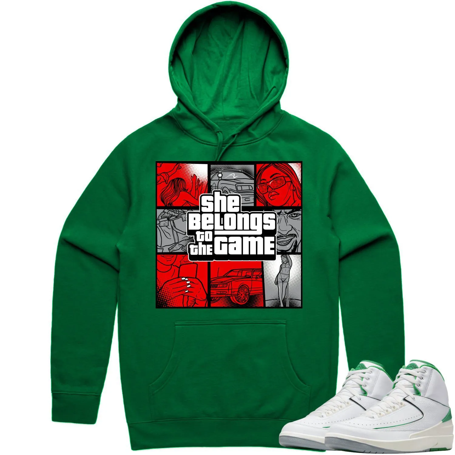 Jordan 2 Lucky Green 2s Hoodie to Match - RED BELONGS TO THE GAME