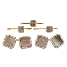 KREMENTZ Edwardian 14kt Platinum Black Mother of Pearl 5-Piece Cufflink Set