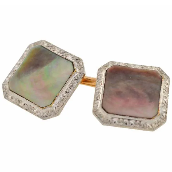 KREMENTZ Edwardian 14kt Platinum Black Mother of Pearl 5-Piece Cufflink Set