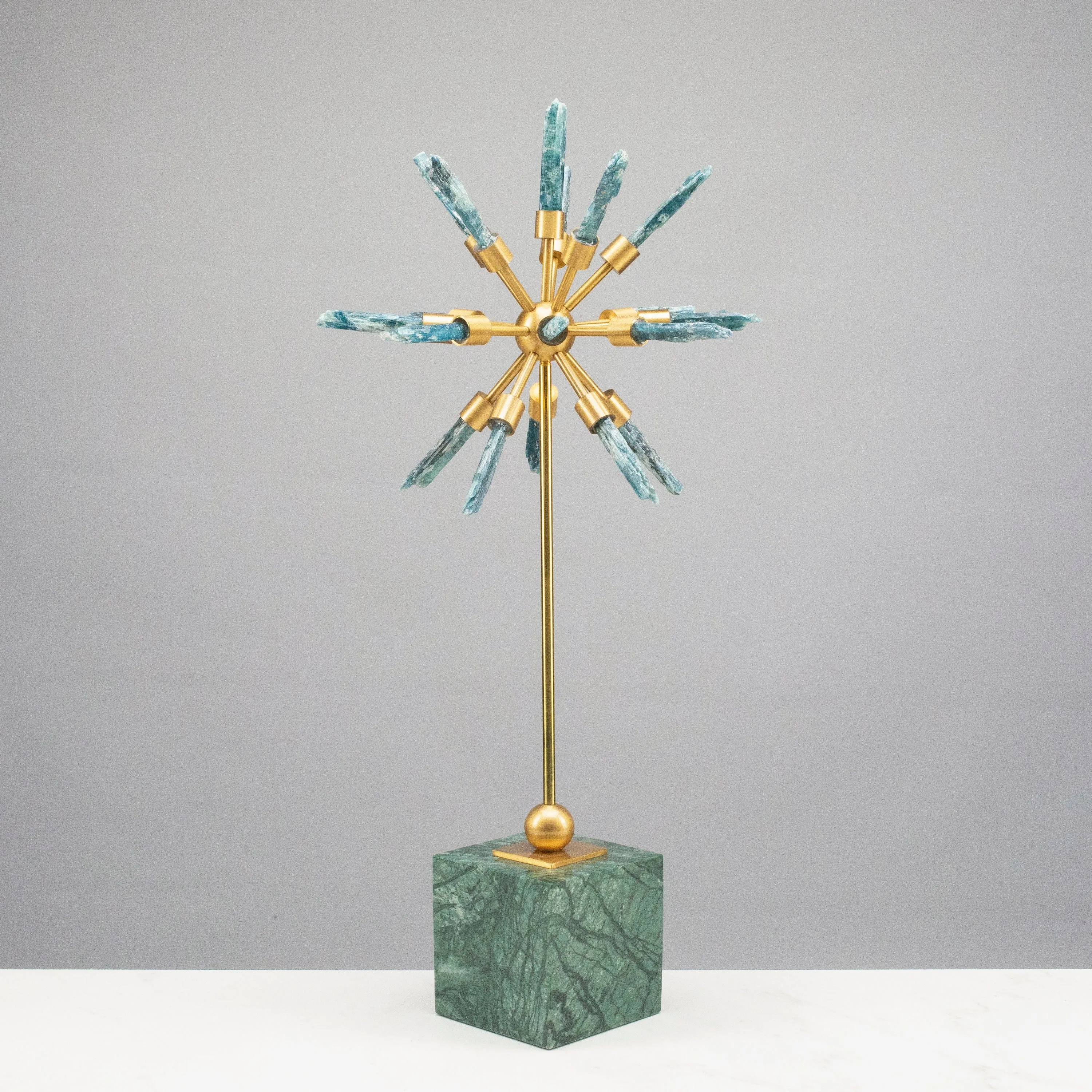 Kyanite Star on Green Marble Base with Brass Stand