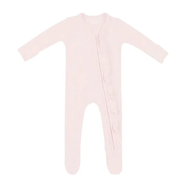 Kyte Baby Ribbed Ruffle Zippered Footie in Blush