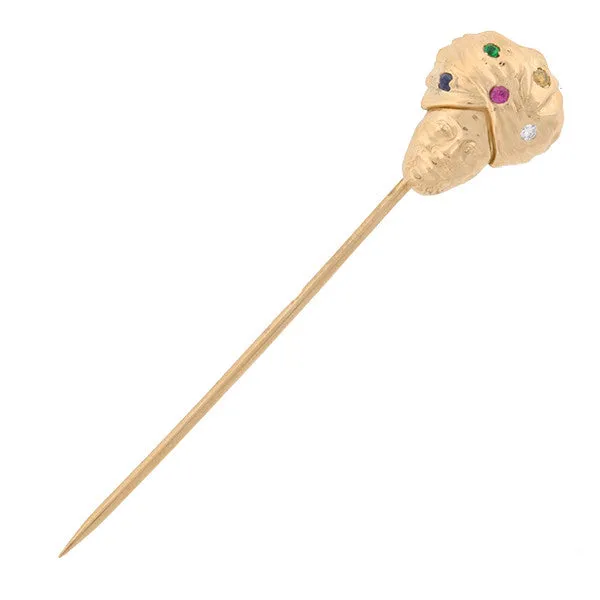 Late Victorian 14kt Gemstone Fortune Teller Stick Pin