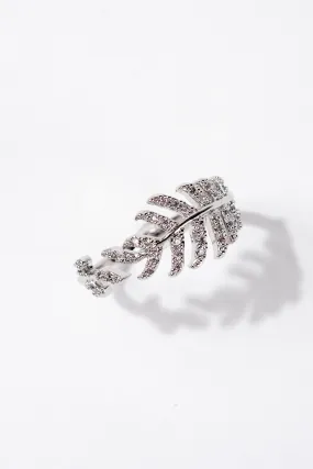 Laurel Leaf Rhinestone Adjustable Ring - Silver