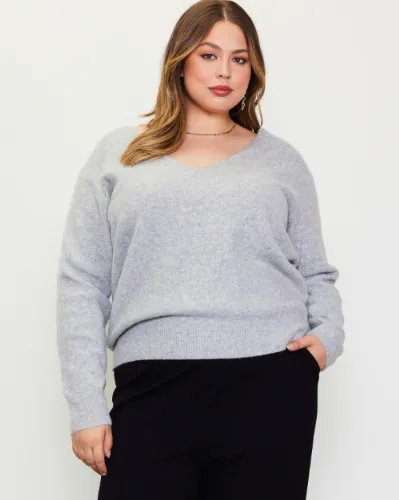 Layla Long Sleeve V Neck Sweater in Grey - FINAL SALE