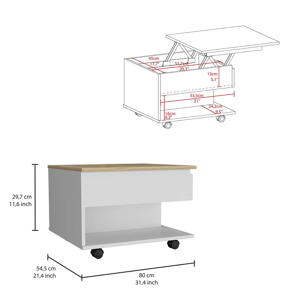 Lift Top Coffee Table Mercuri Casters White/Light Oak