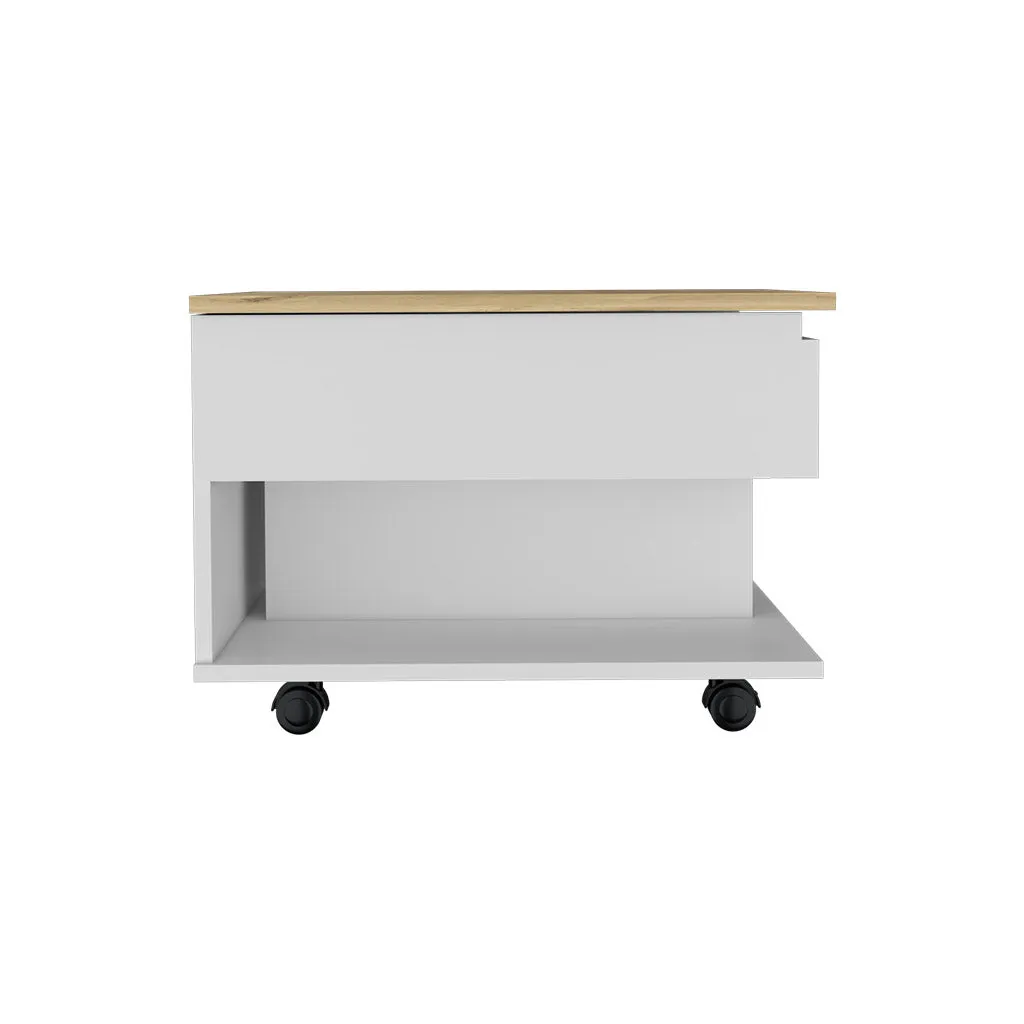 Lift Top Coffee Table Mercuri Casters White/Light Oak