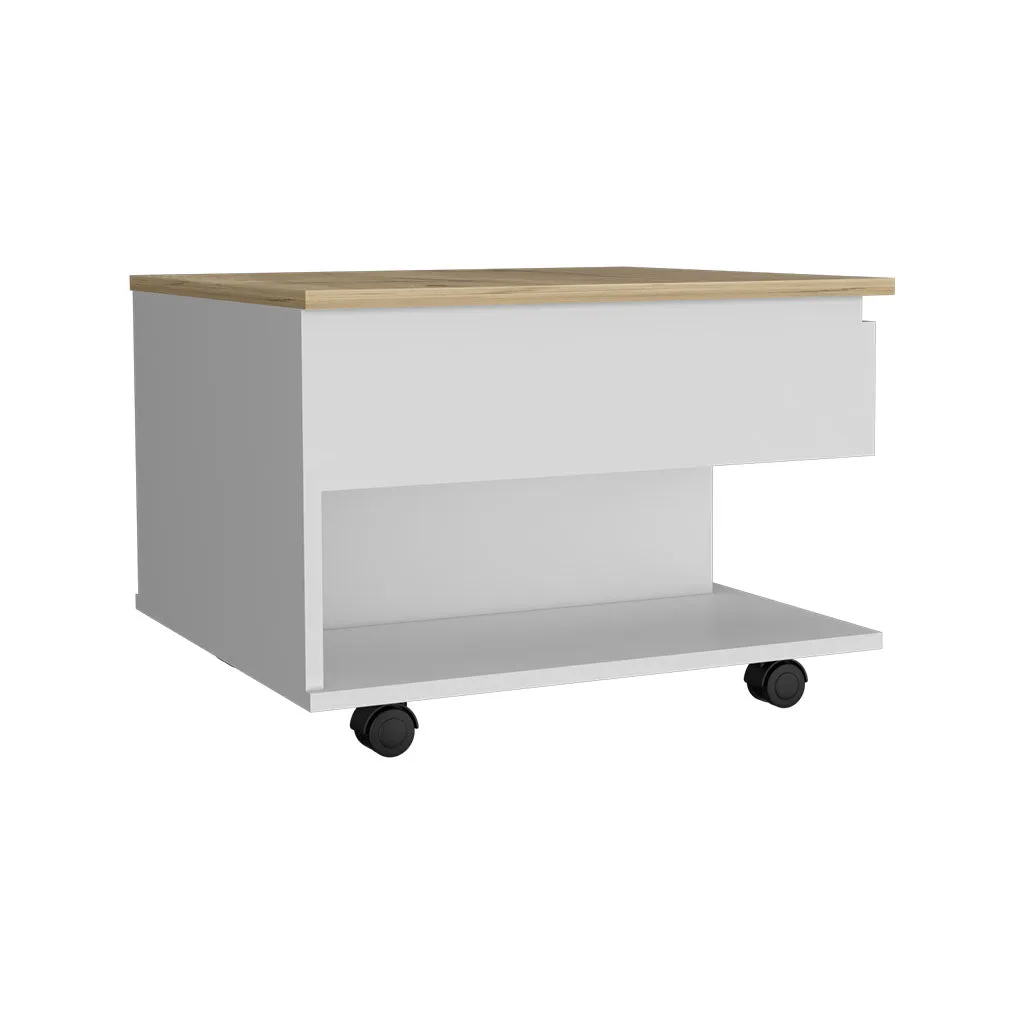 Lift Top Coffee Table Mercuri Casters White/Light Oak