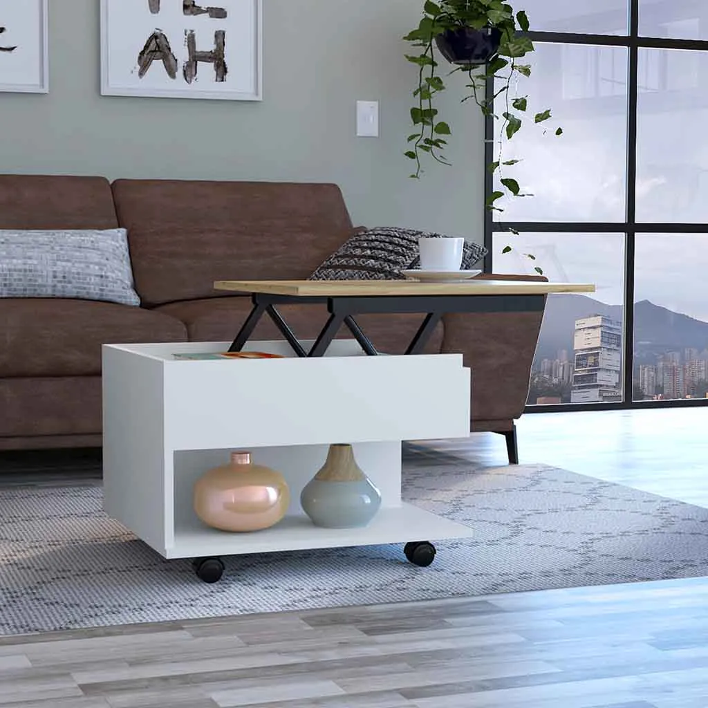 Lift Top Coffee Table Mercuri Casters White/Light Oak